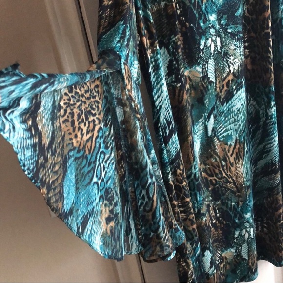 New MSK Animal print Bell sleeve Green multicolor Dress - Picture 5 of 16